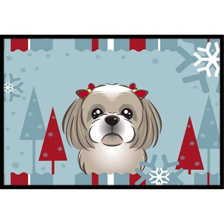 Carolines Treasures Winter Holiday Gray Silver Shih Tzu Indoor and Outdoor Mat- 18 x 27 in. BB1746MAT